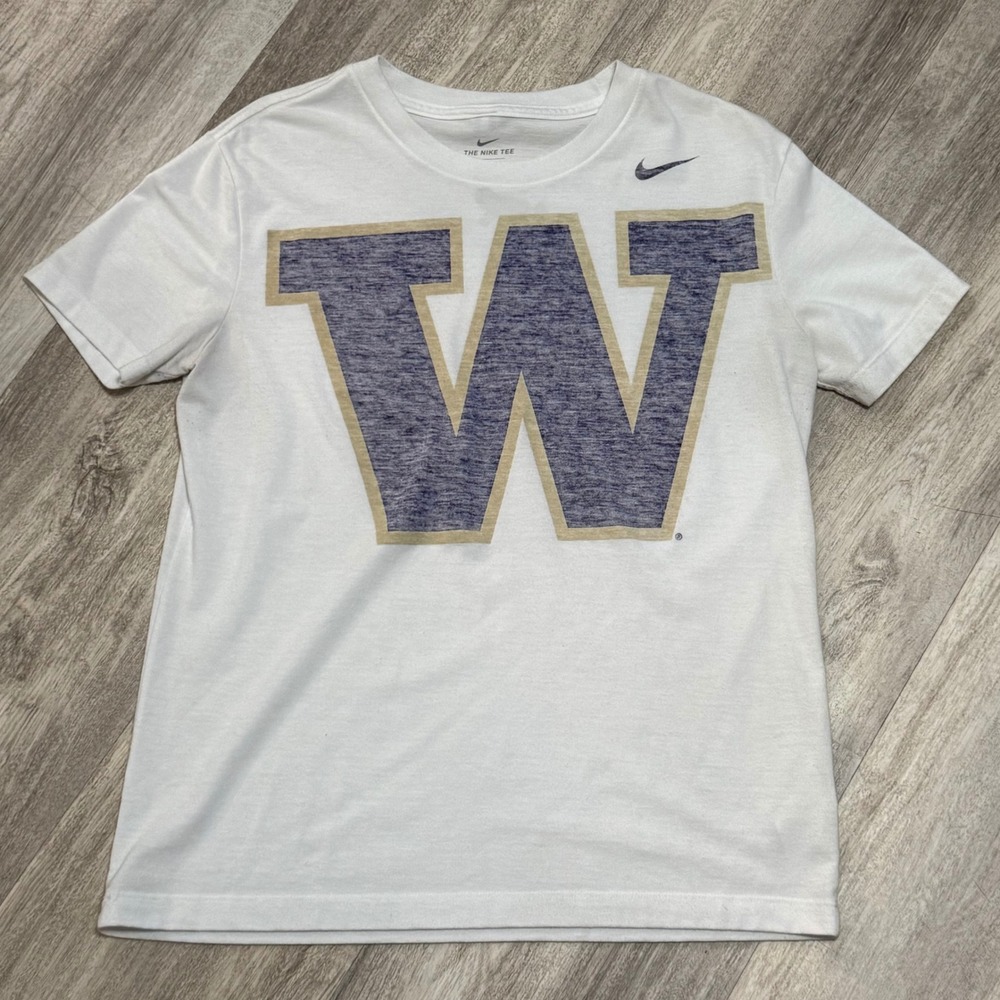 Nike Washington Huskies T Shirt NCAA Purple Gold White Athletic Cut Mens Small